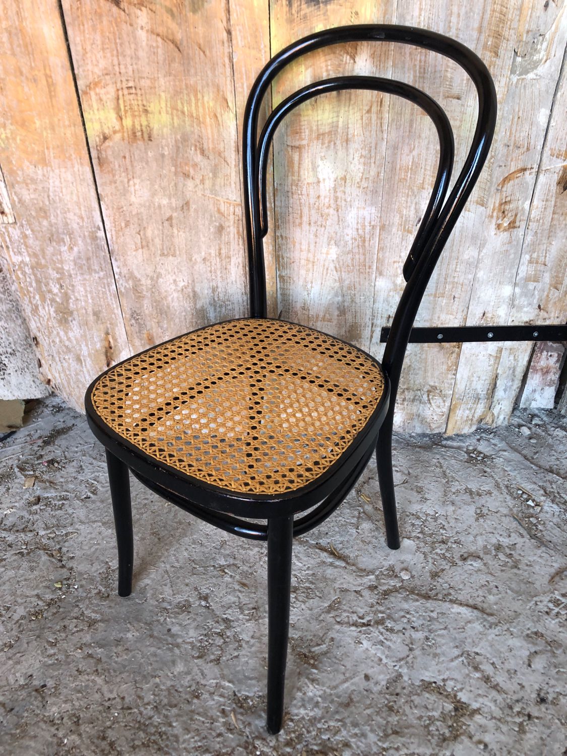 Bistrot wood & seat canned chair 70s vintage