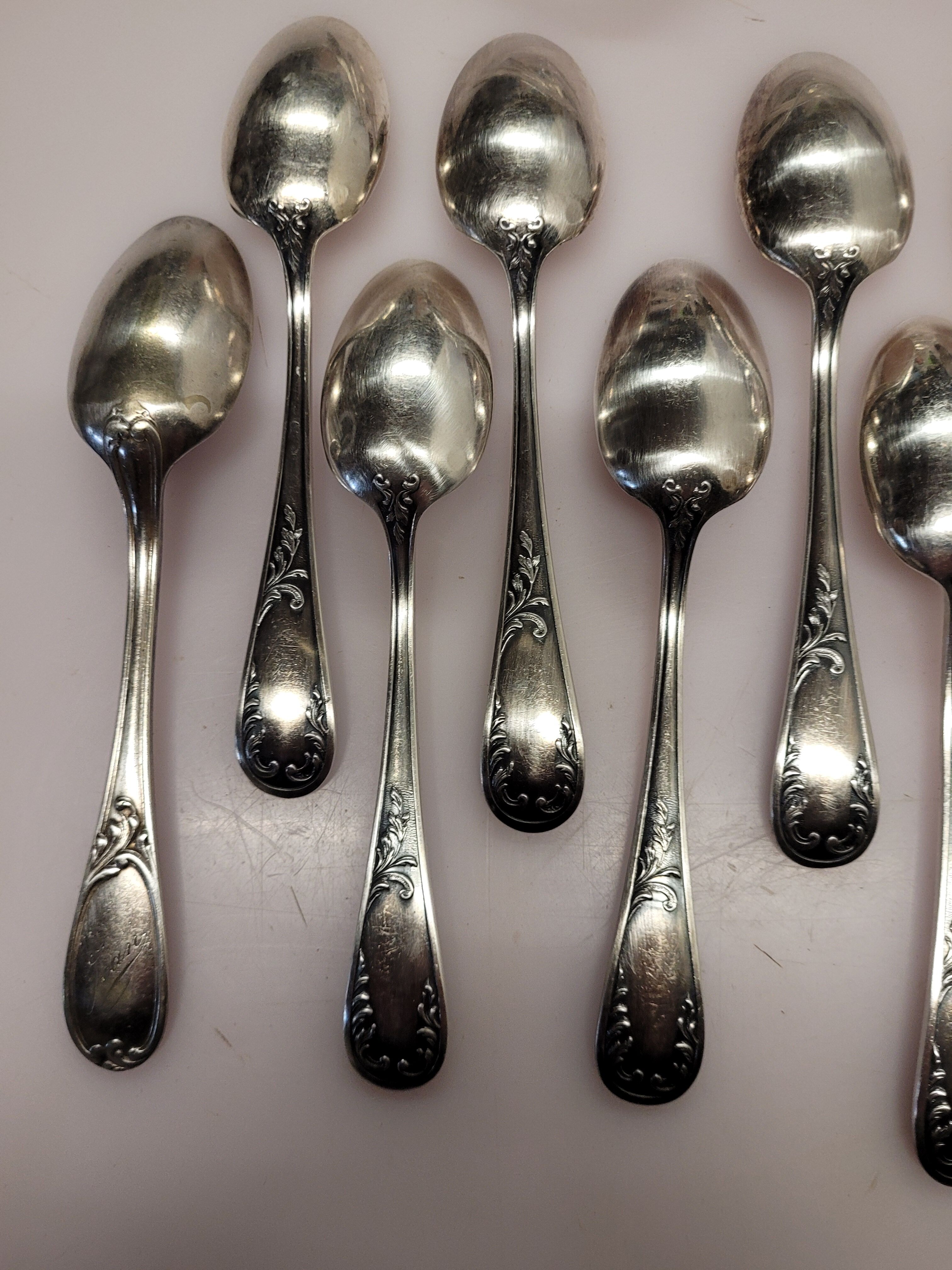 Old silver metal service with box