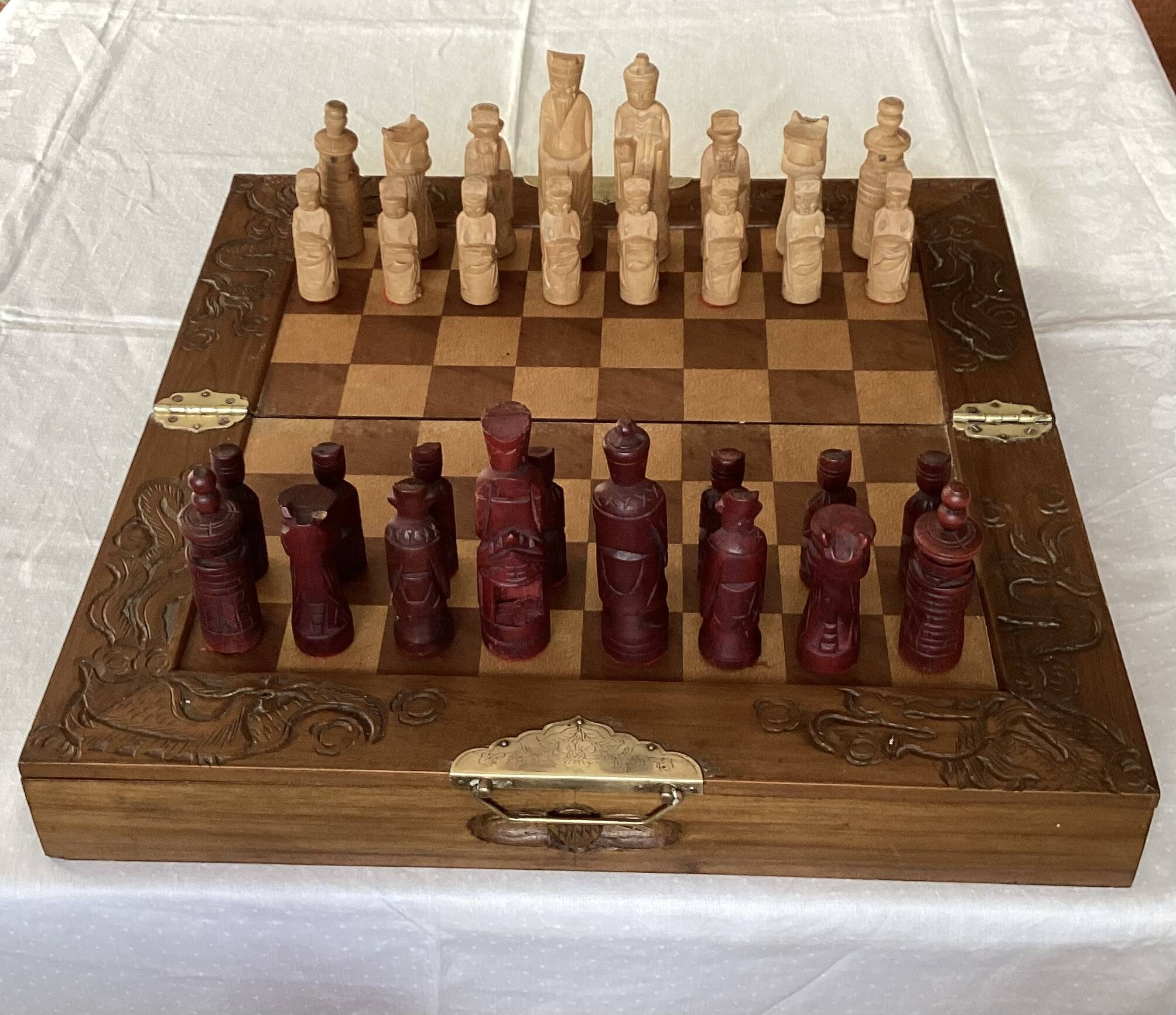Wooden chess set from the 1960s, dimensions: length - 47.5 cm -