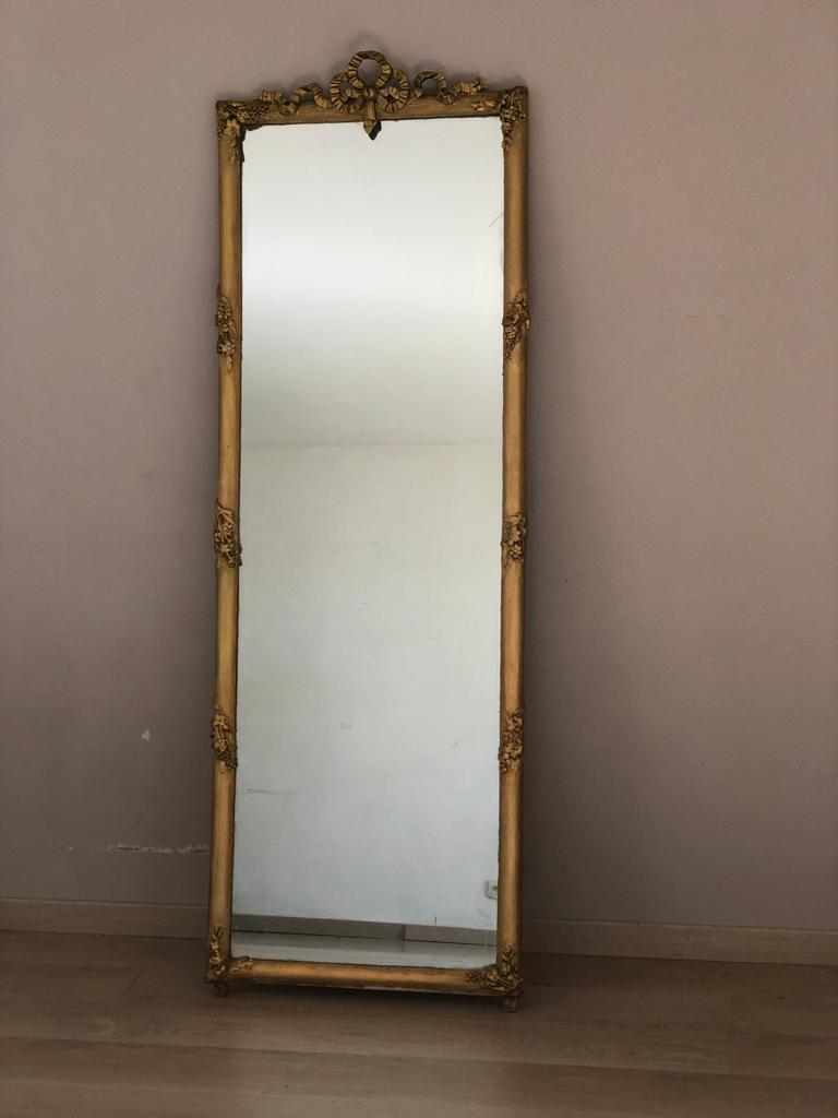 Large old mirror between two gilded pediment louis Philippe ice mercury