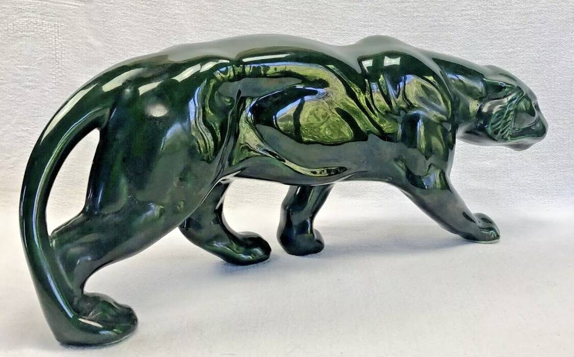 Ancienne statue statue lionne tigre Art Déco 1930 craquelé Saint Clément