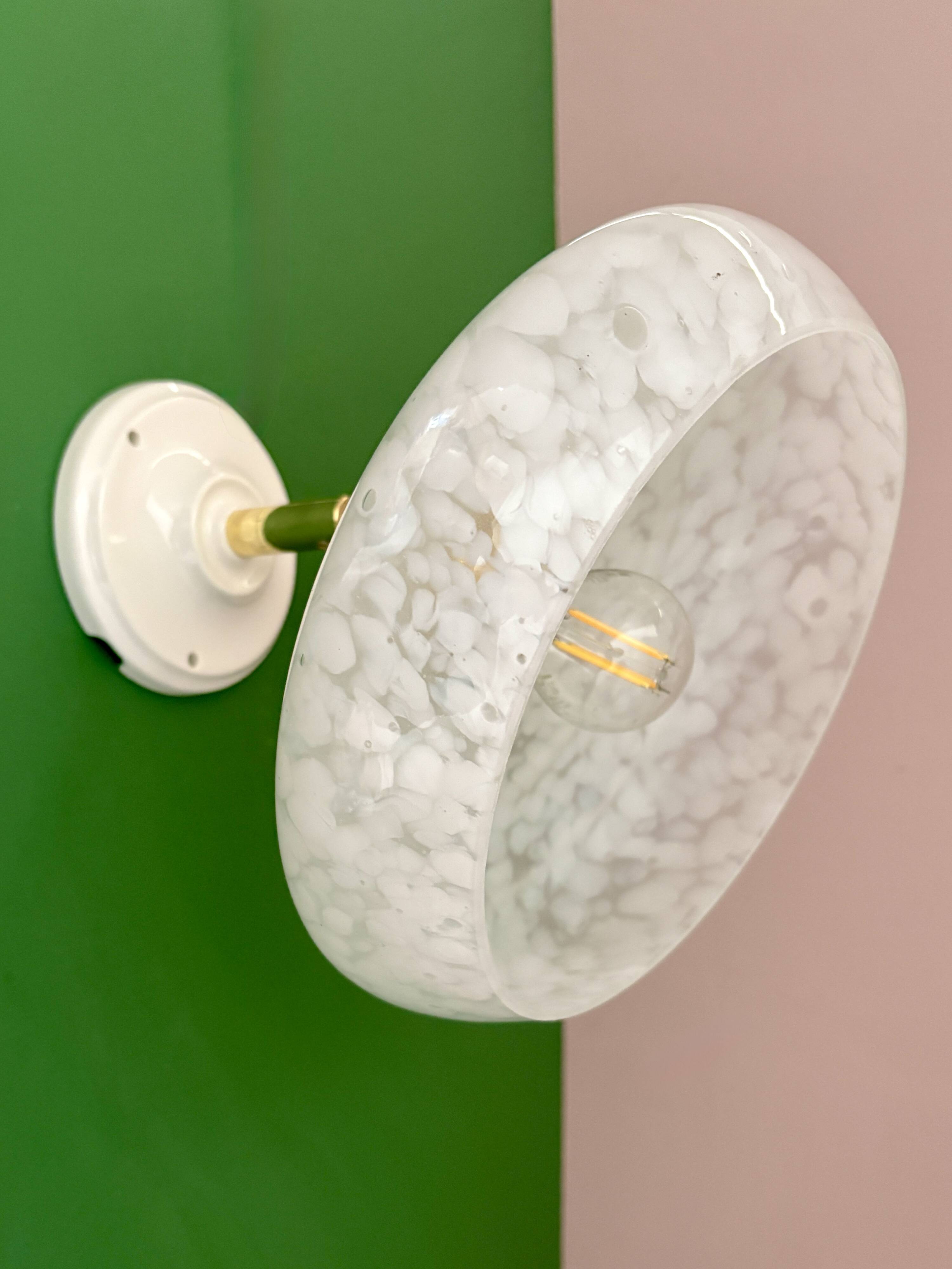 Vintage wall lamp with white clichy glass shade