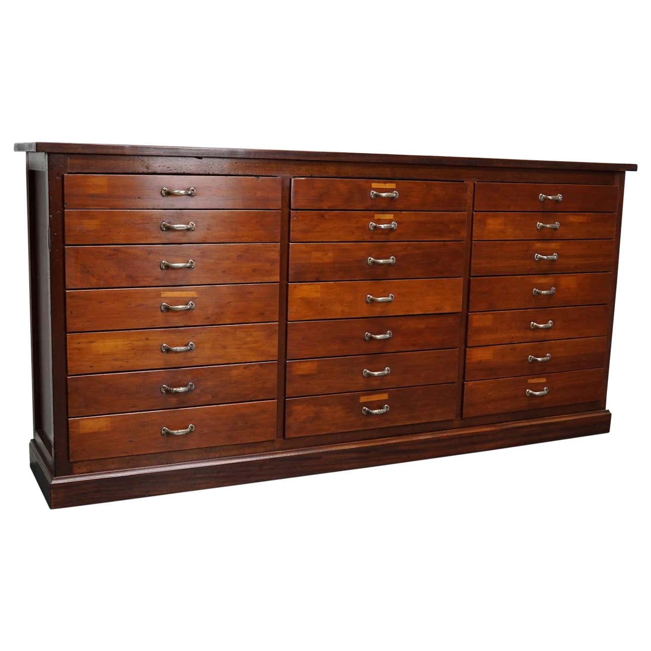 British Mahogany Apothecary Cabinet or Bank of Drawers, 1930s