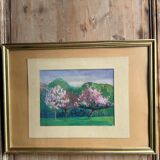 Watercolor on paper, flowering trees, mid-20th century