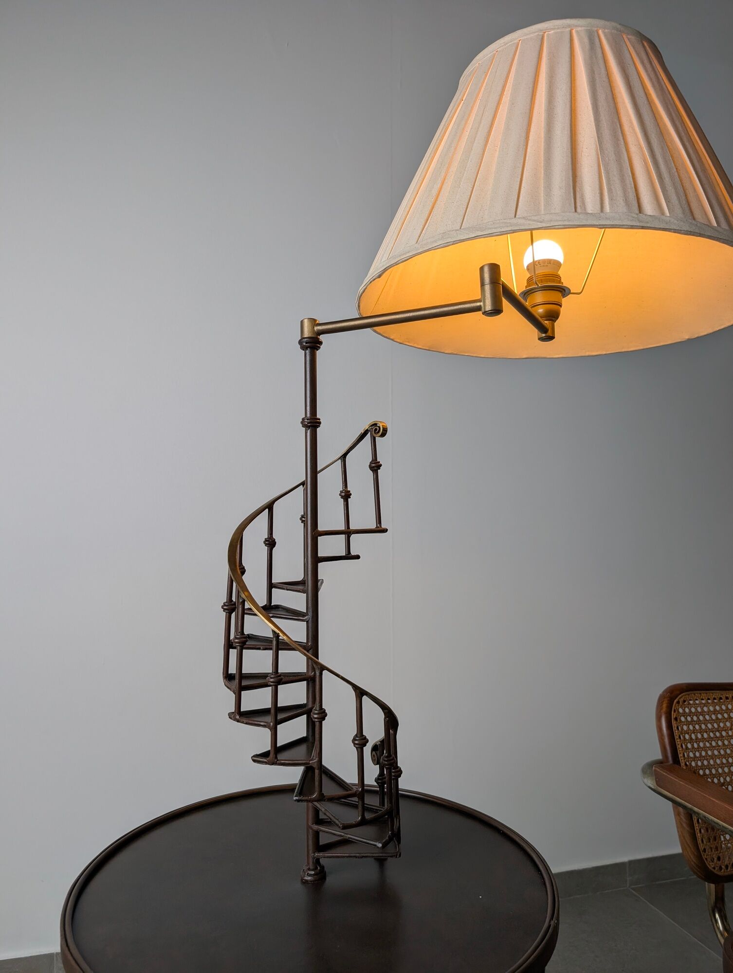 French Floor Lamp with Spiral Staircase, iron and brass, Mid-Century