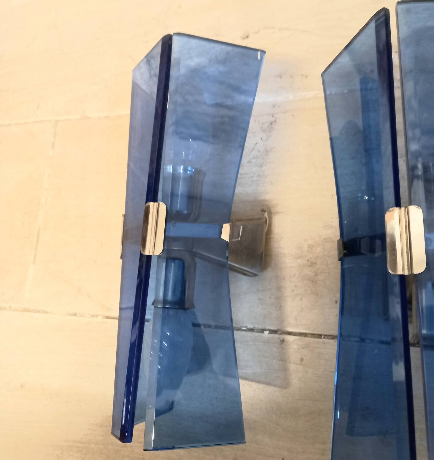 Pair of walllamps 70s blue glass