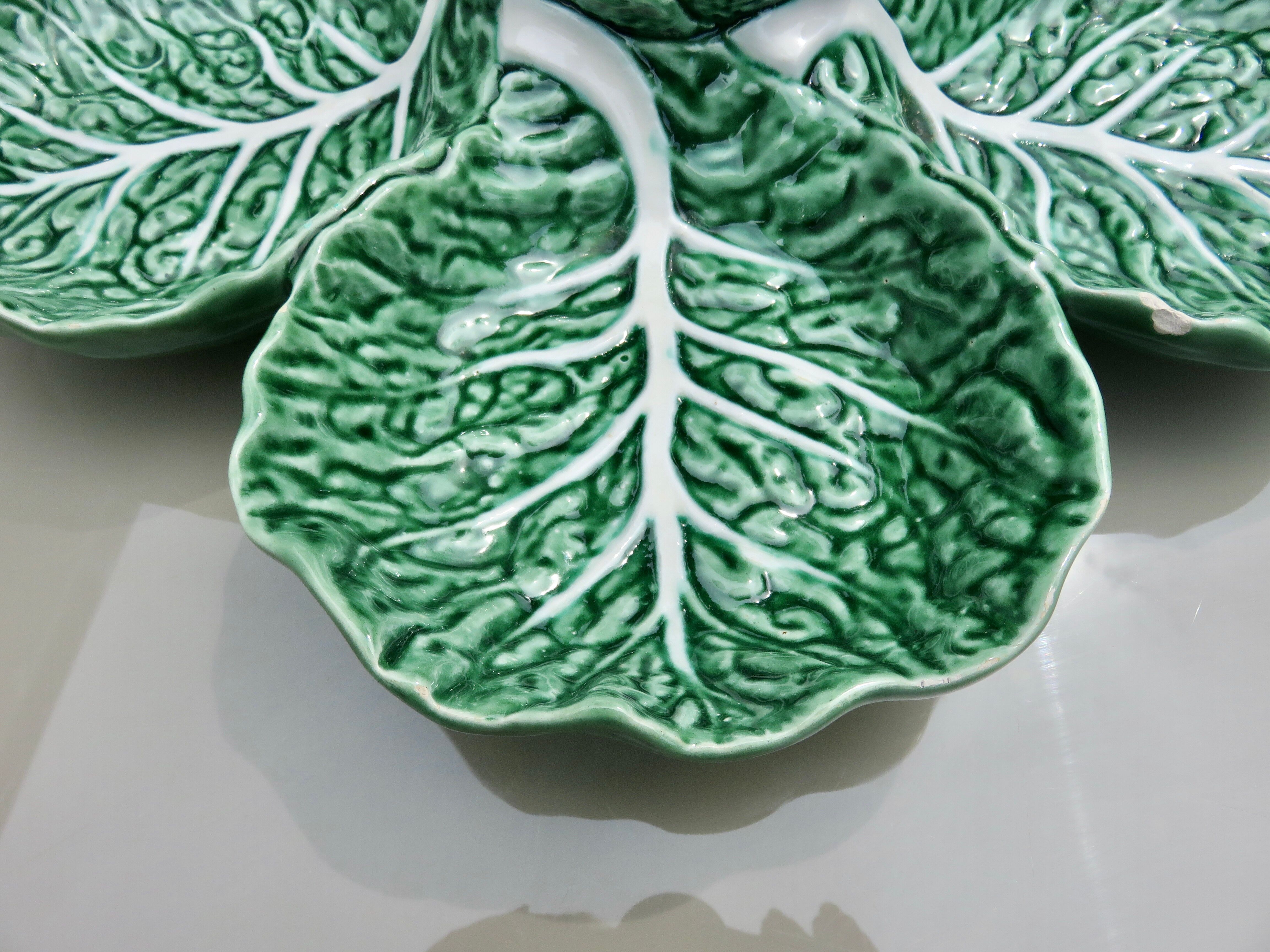 Large "cabbage leaf" dish in barbotine by Bordalo Pinheiro, 1960, Portugal.