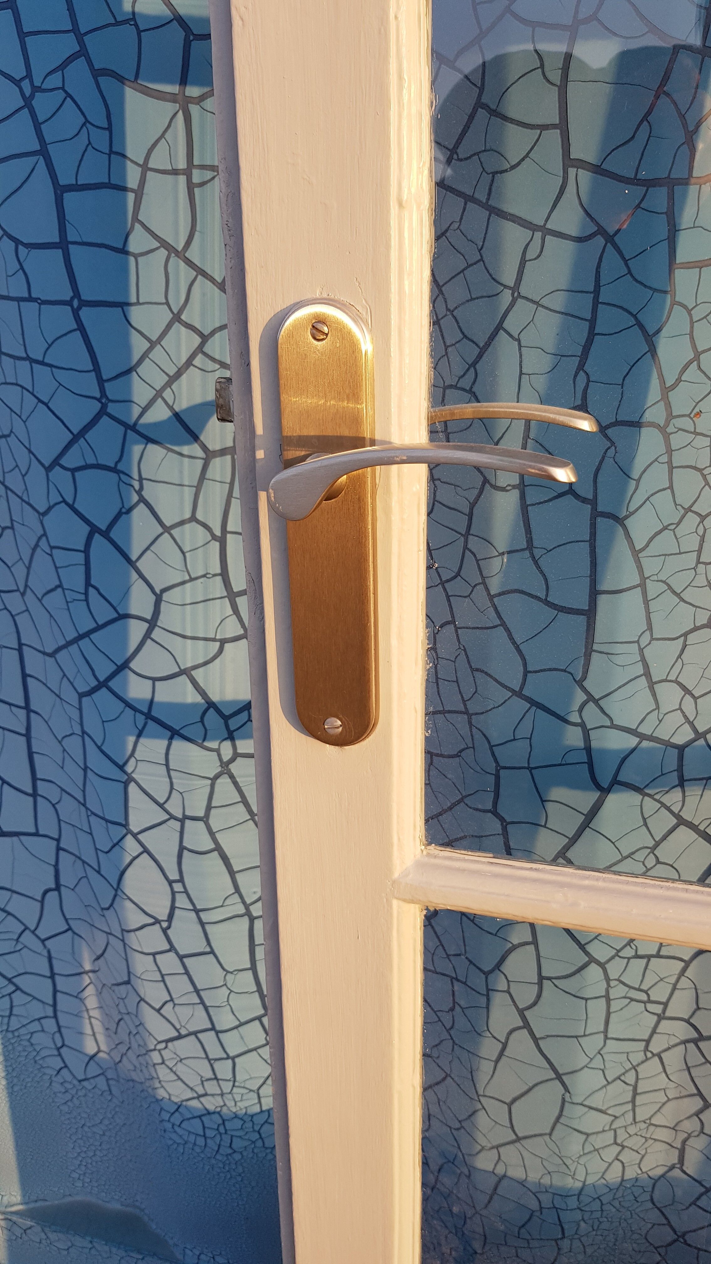 Lot of a double oak glass door