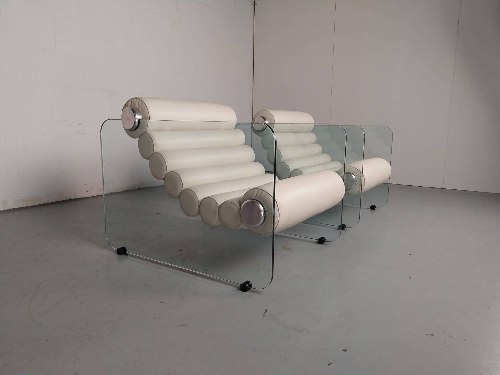 Hyaline leather and glass armchair by Fabio Lenci for Stendig Italy 1960s