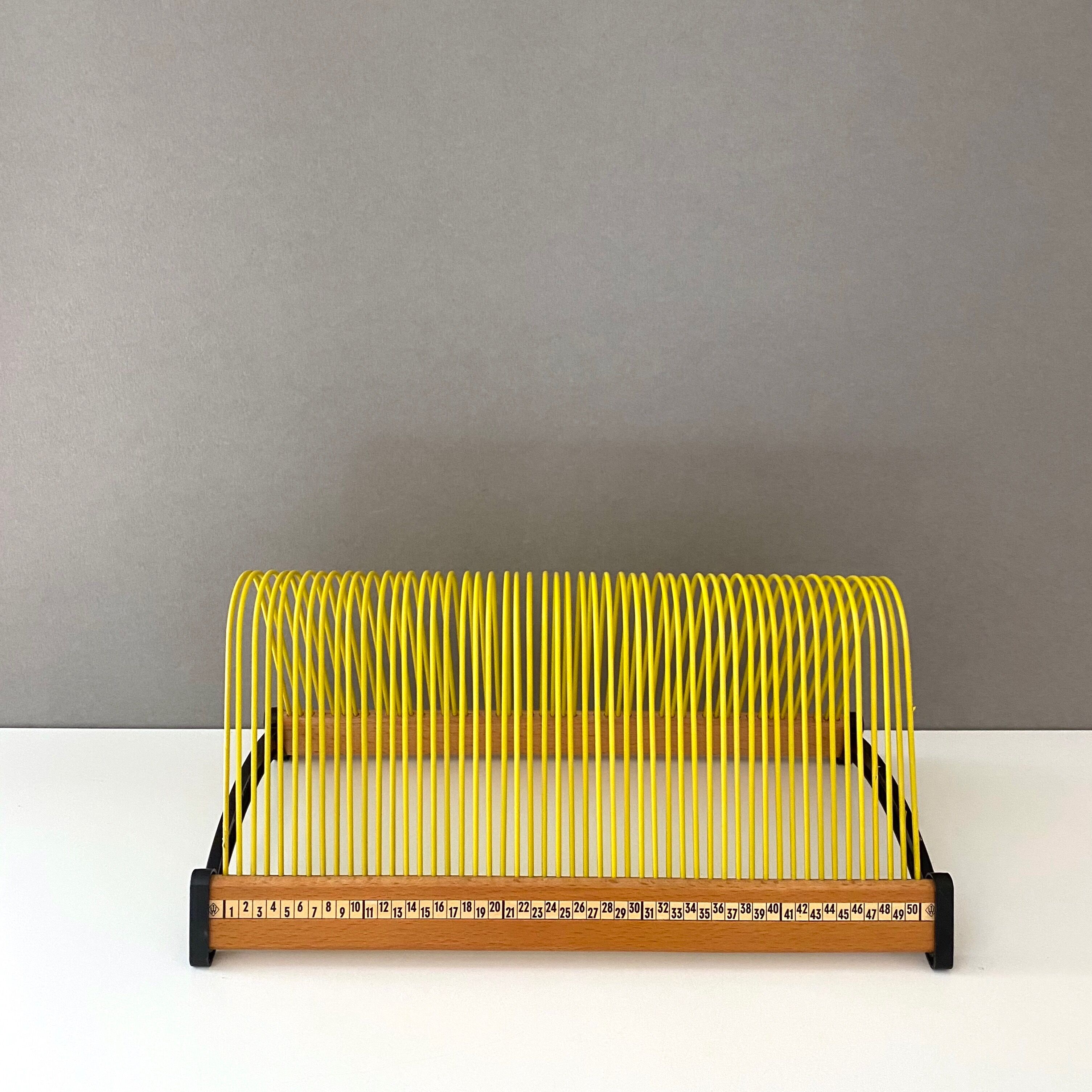 Vintage record stand, vinyl record holder, plattofix germany, yellow 50 records