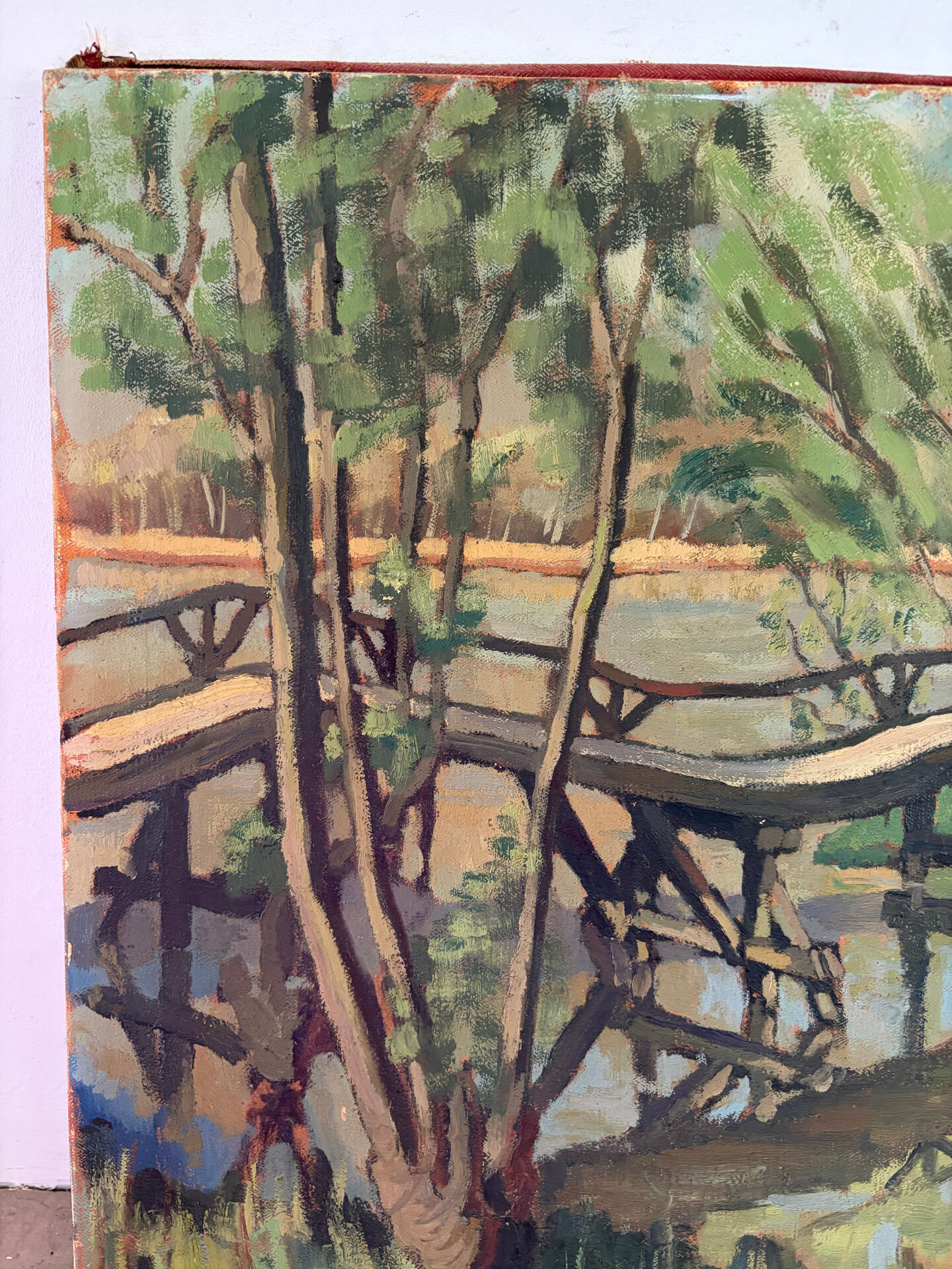 La Passerelle, huile sur toile signé