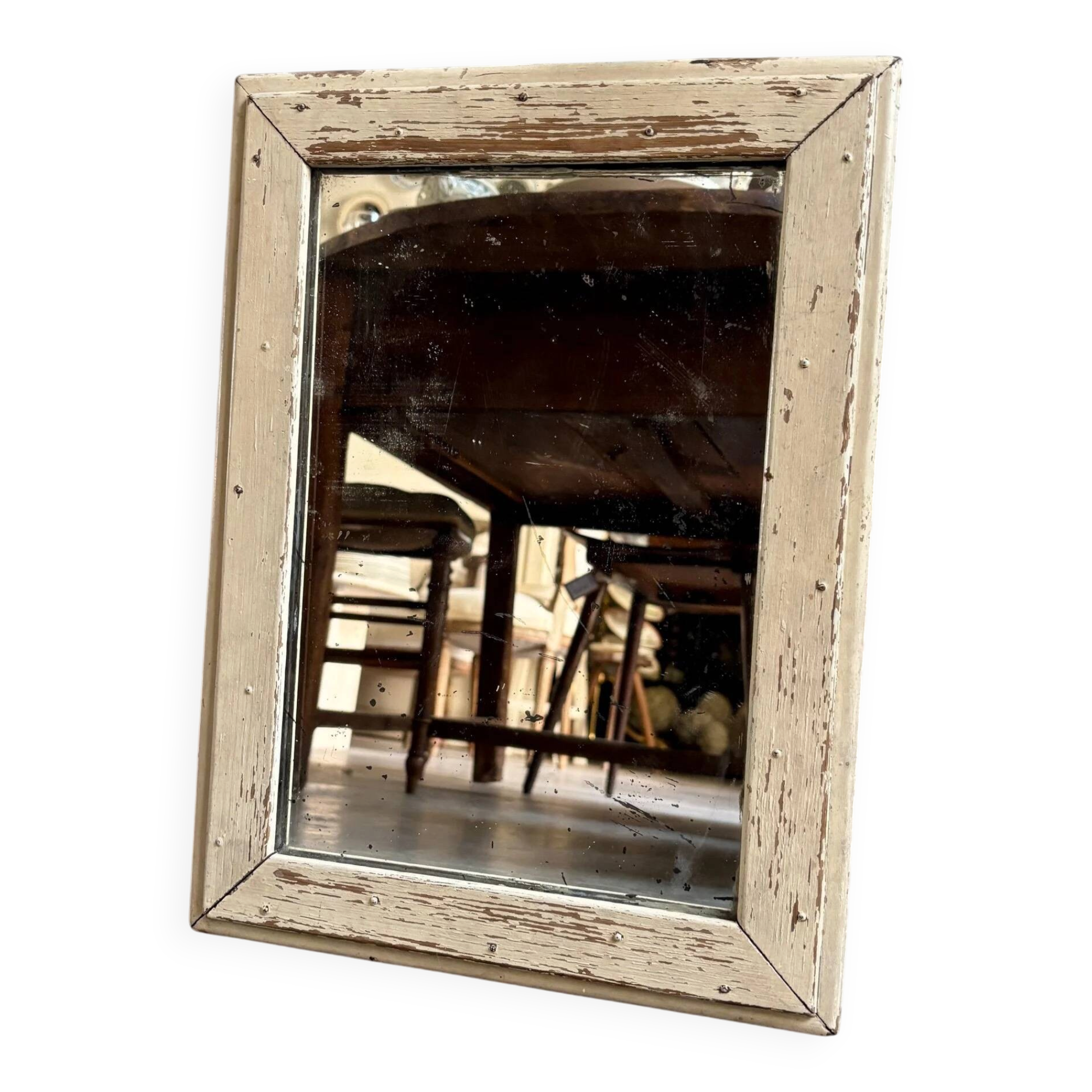 Beige wooden rectangular mirror 42 x 31 cm