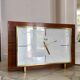 Modernist West German Glass and Brass Wood Clock 1960