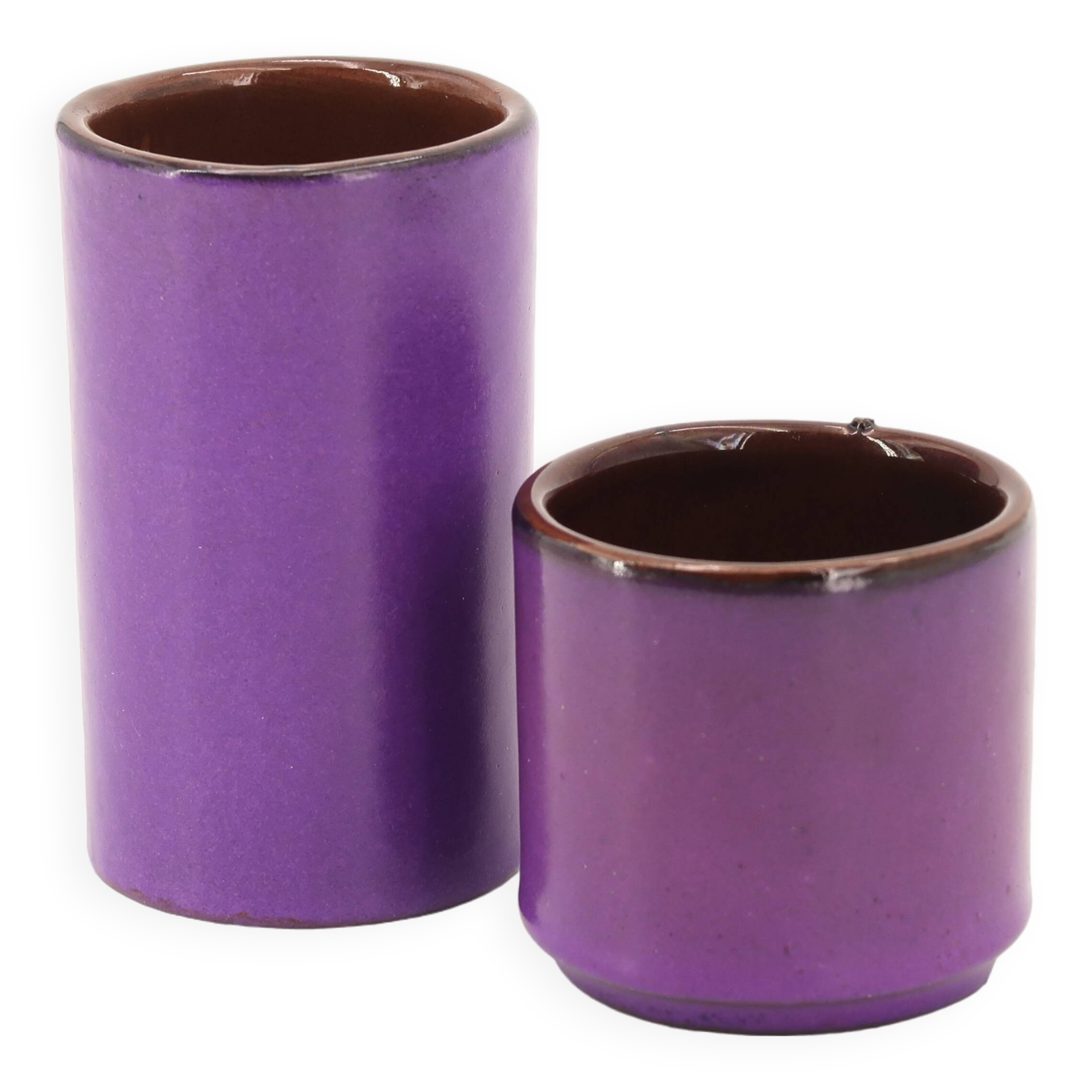 Two purple ceramic roller vases, 1970s