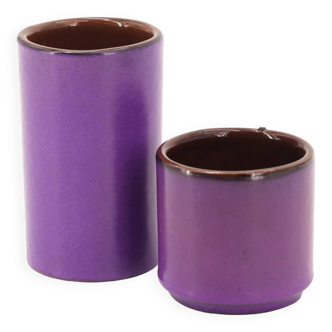 Deux vases rouleau violet en céramique, années 70