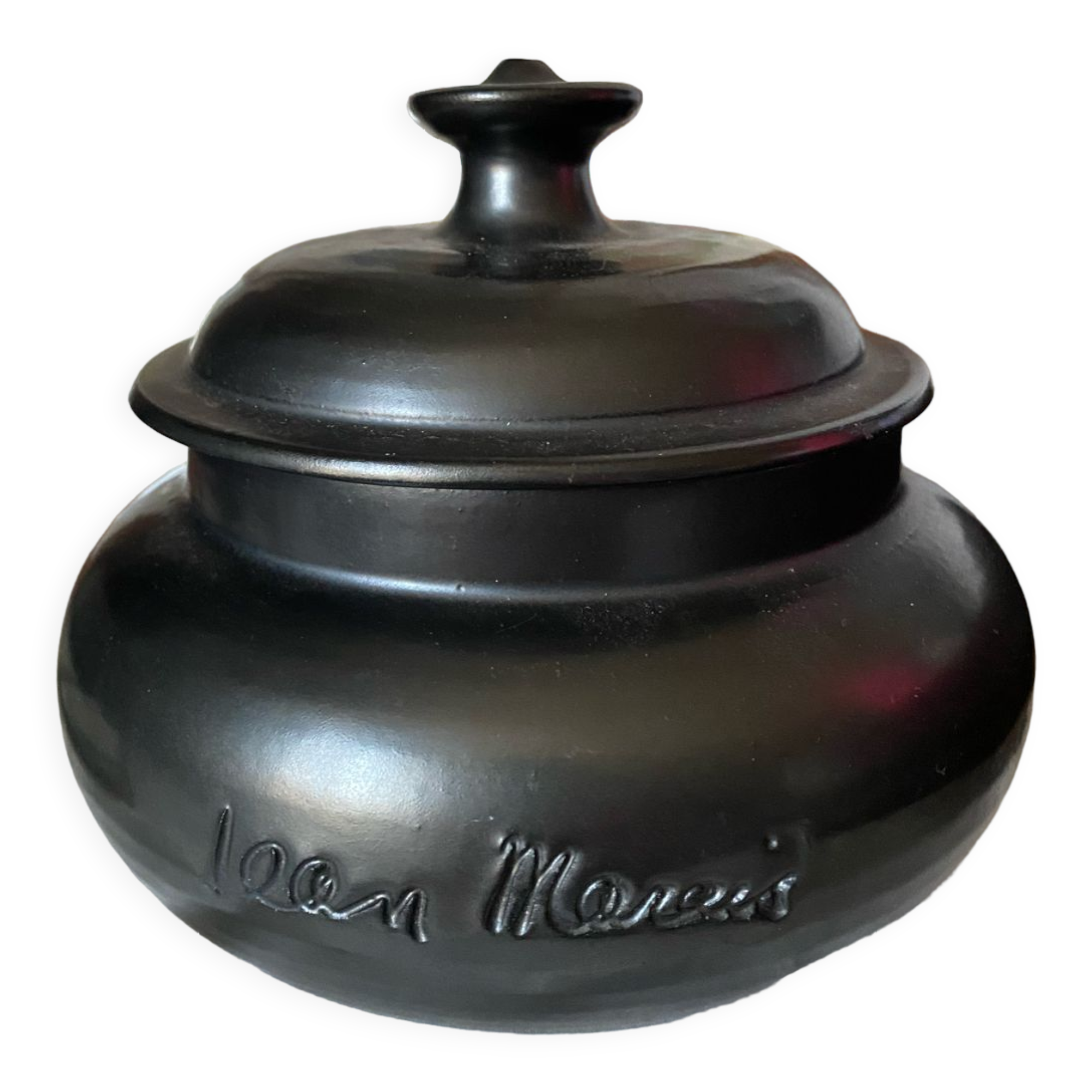 Vintage black ceramic bonbonnière from Vallauris signed Jean Marais