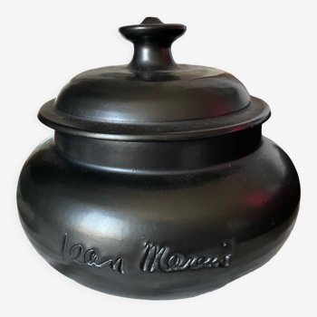 Bonbonnière en céramique noire vintage de Vallauris signée Jean Marais