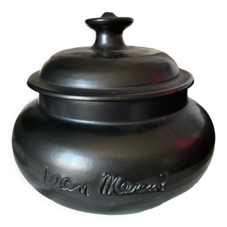 Vintage black ceramic bonbonnière from Vallauris signed Jean Marais