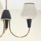 Brass chandelier and black metal tulips in white opaline glass 1950 1960 vintage suspension