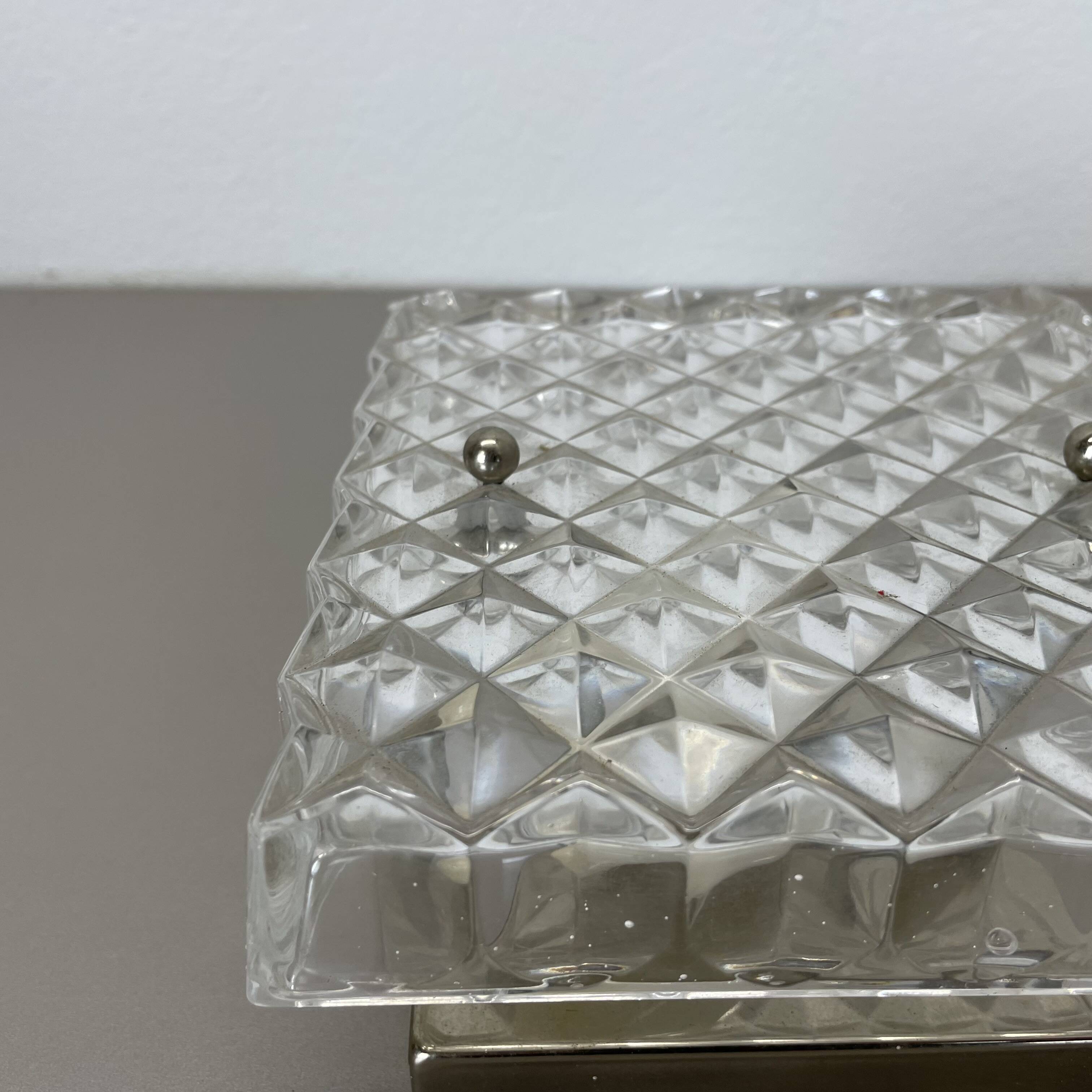 Small Cubic Textured Glass Wall Light in the Style of Orrefors, Germany, 1970s