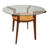 Small Mid-Century Round Oak & Glass Table from Jitona Sobeslav, Czechia, 1950s