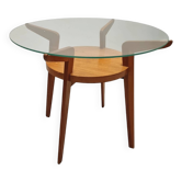 Petite table ronde vintage en chêne et verre de Jitona Sobeslav, Tchéquie, 1950s