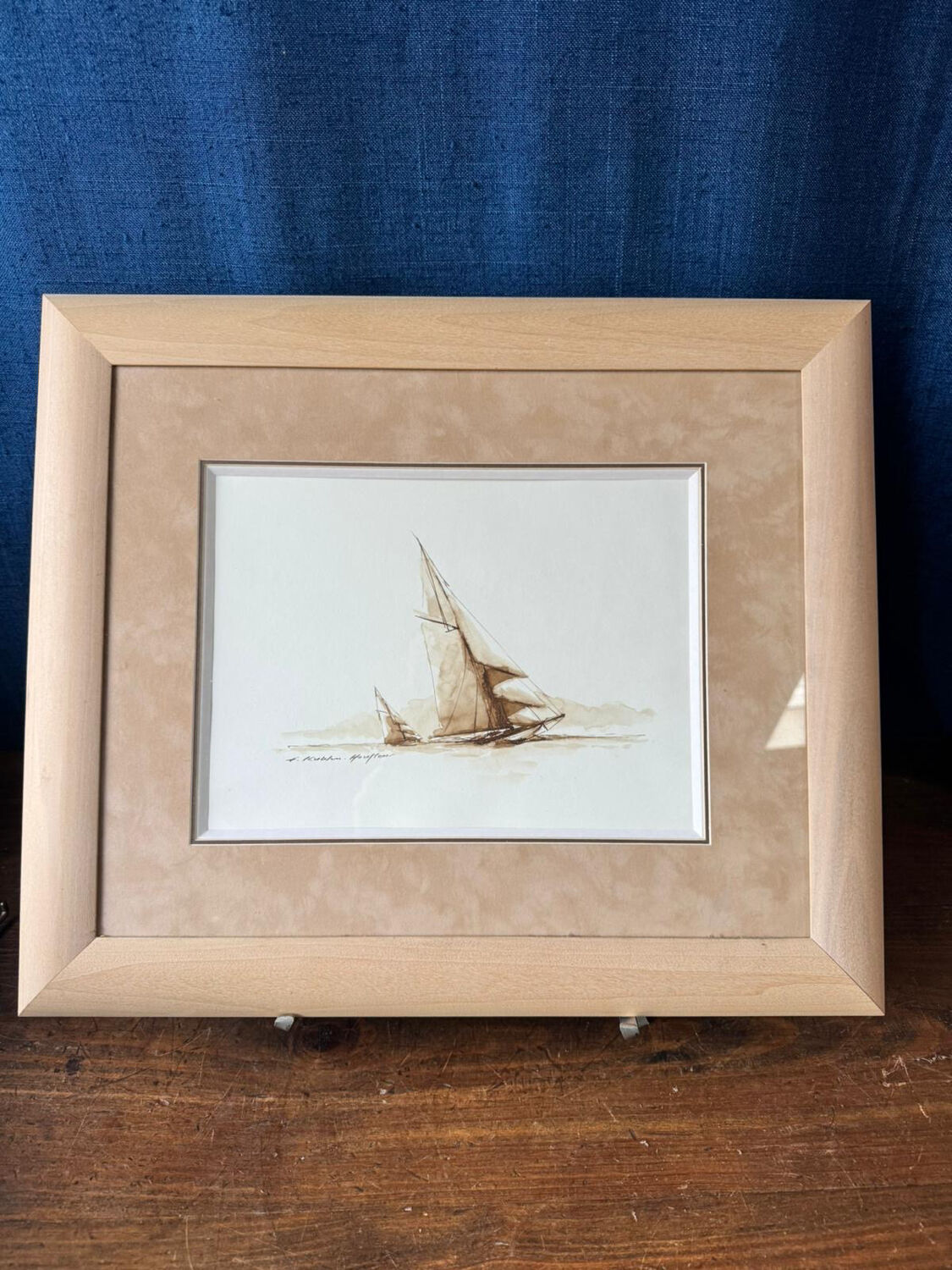 Marine watercolor of Honfleur by Francis Kuhlen, mid-20th century