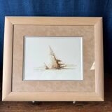 Marine watercolor of Honfleur by Francis Kuhlen, mid-20th century