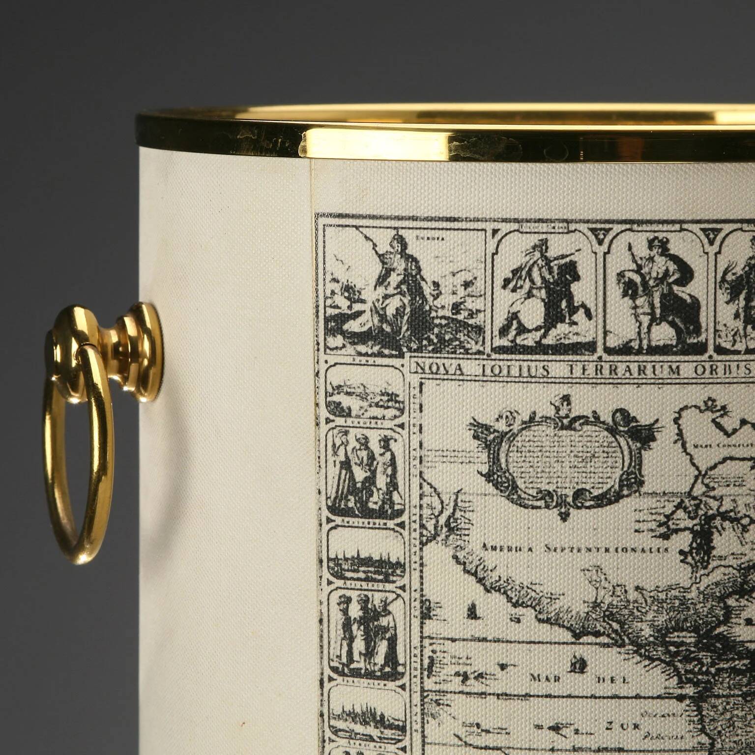 Vintage brass and fabric ice bucket, Italy, 1970s.