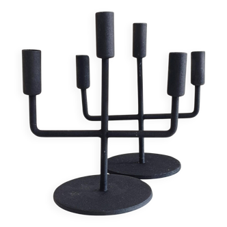 Midcentury Brutalist Forged Iron Candelabra Pair, Germany, 1950s