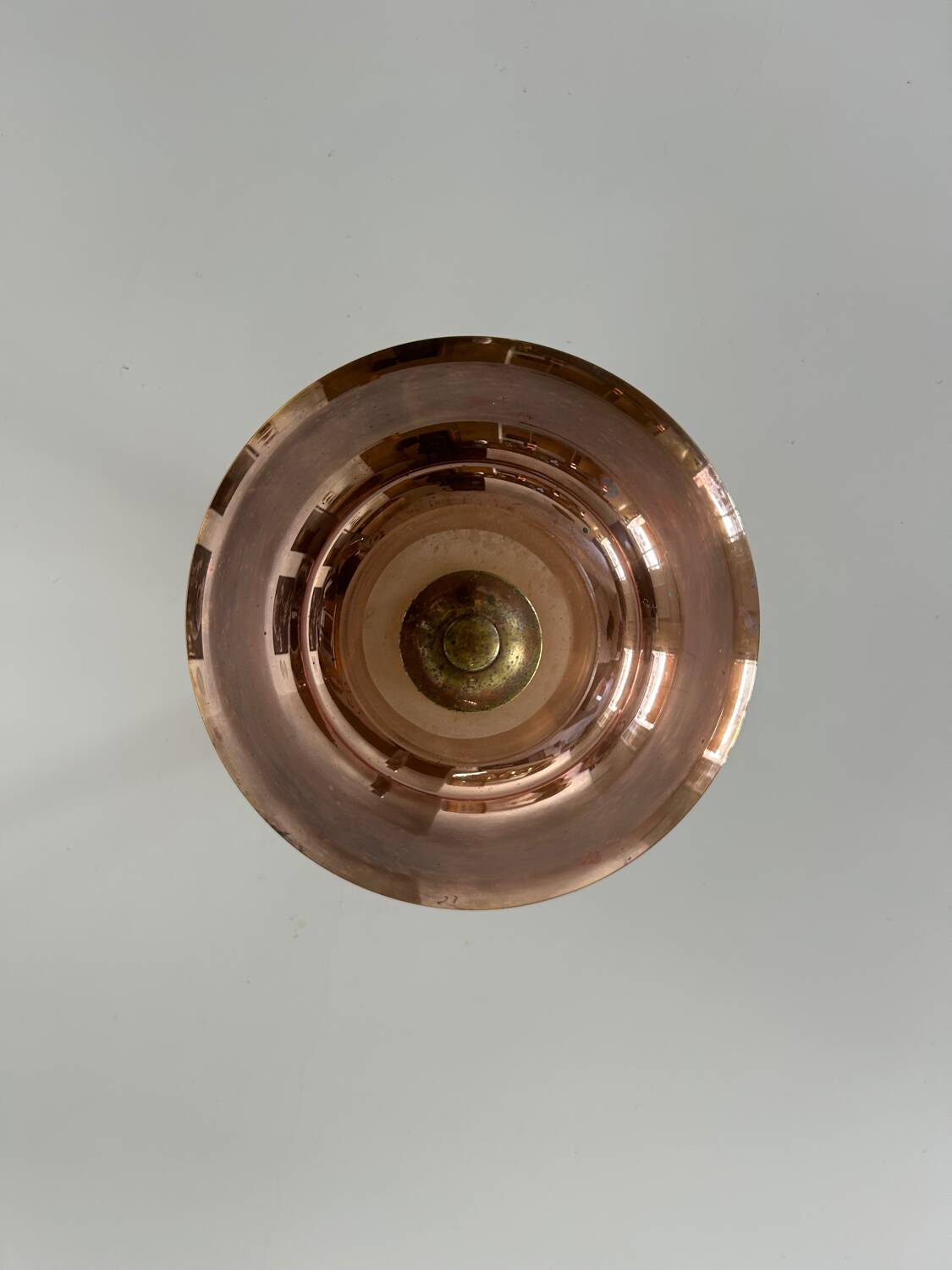Vintage modernist chandelier, copper and glass, France 1930