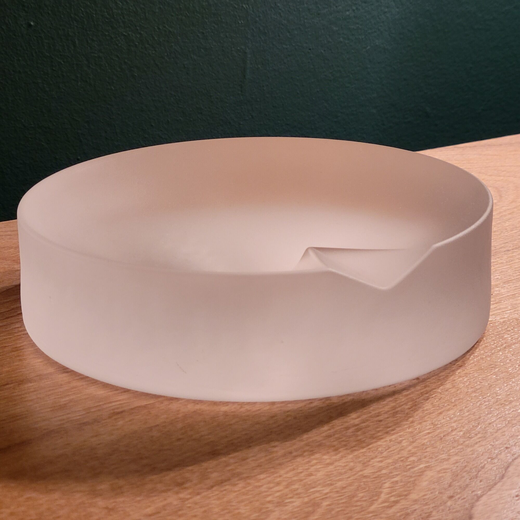 Empty ashtray pocket modernist design in satin molded pressed glass