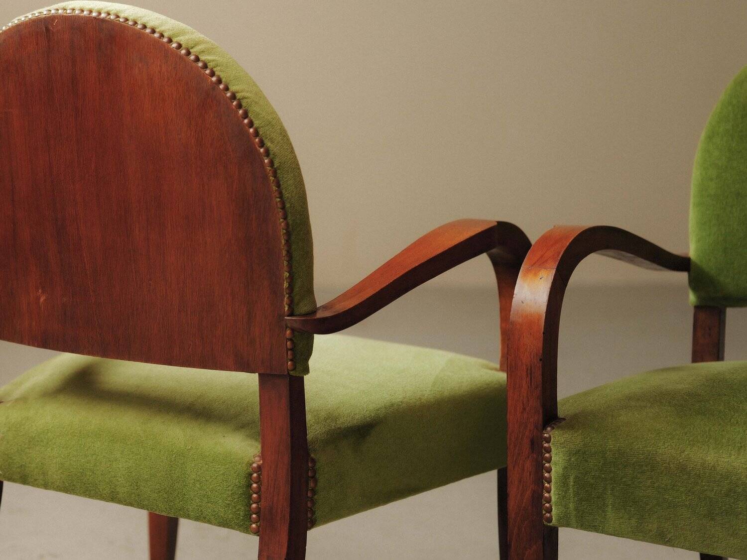 Pair of Art Deco armchairs in mahogany, circa 1930.