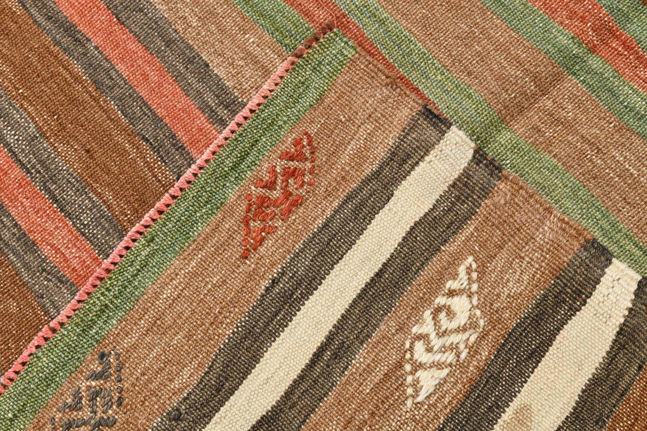 Tapis Kilim Vintage – Rayures Naturelles aux Tons Terreux, 136x195 Cm