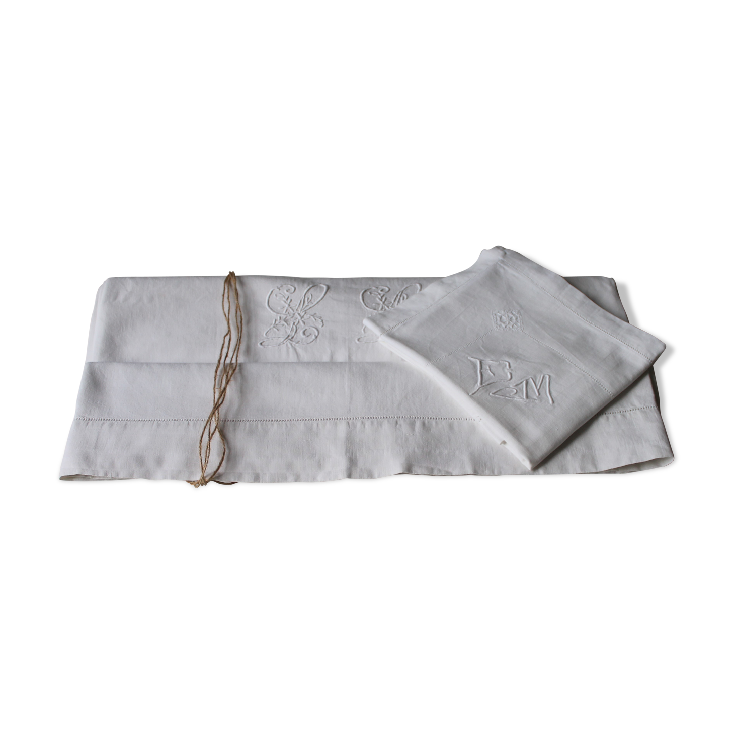 SHEET & PILLOW CASE PILLOW OLD LINEN EMBROIDER HAND