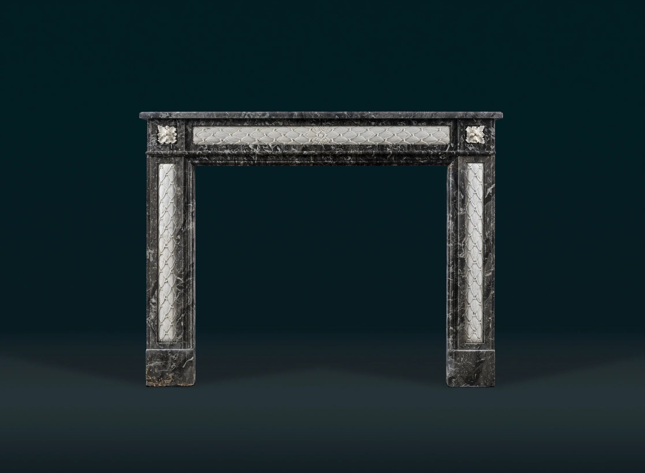 Nineteenth century French fireplace surround in grey St Anne and statuary marble
