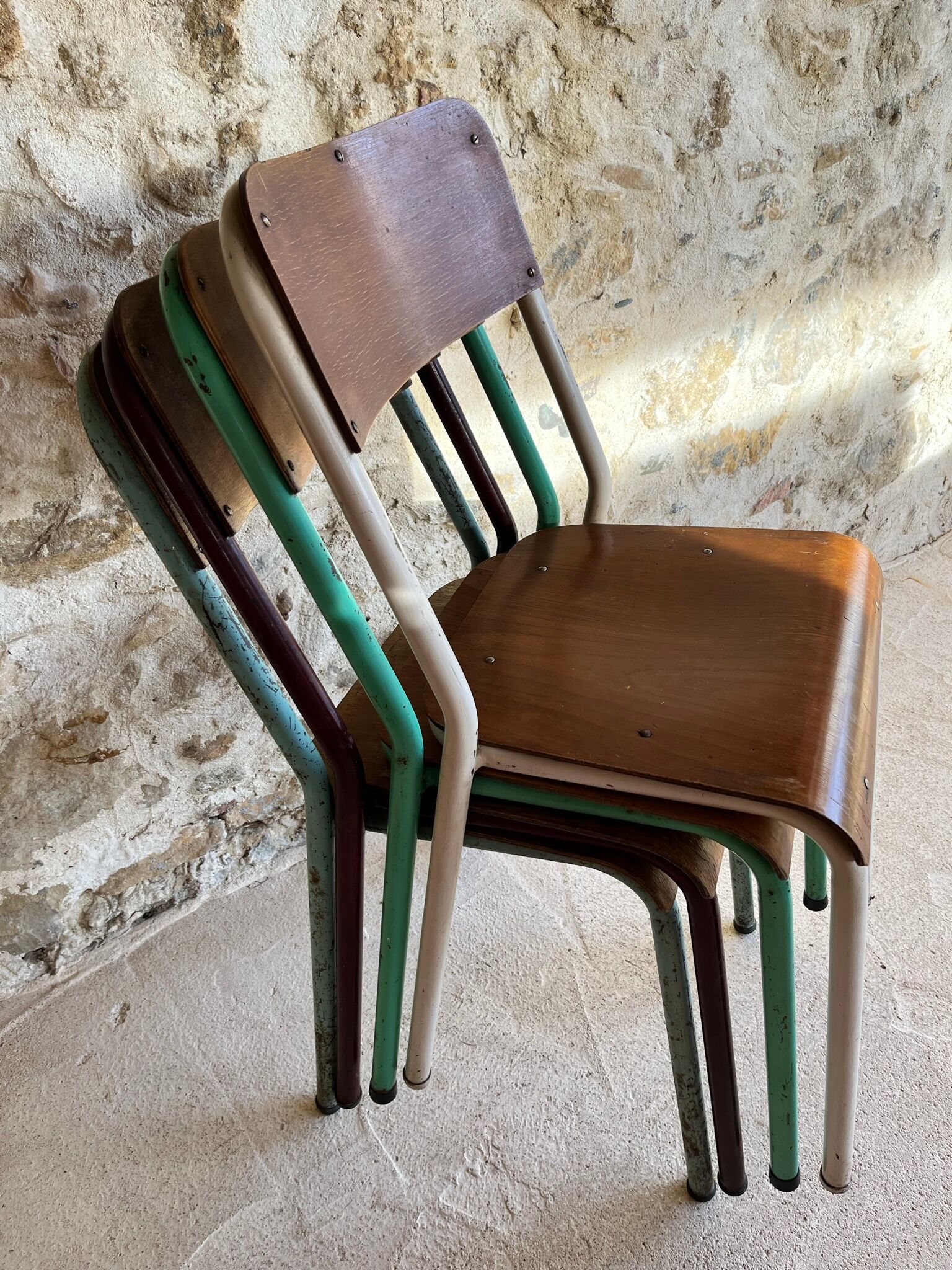 Set of 4 mismatched old school style chairs
