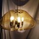 Grand lustre en laiton et verre fumé, six branches, space age, baroque, Italie, 1970.