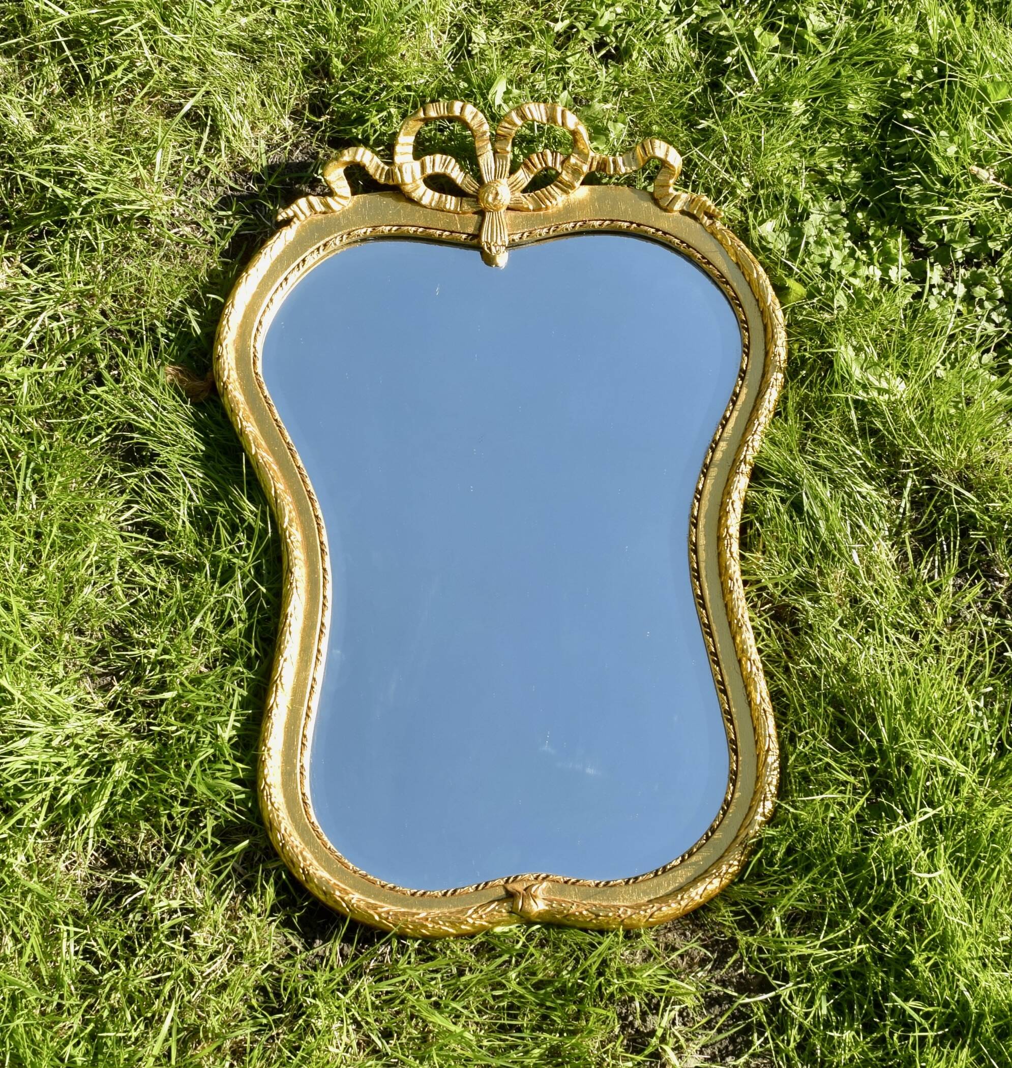Large Louis XVI style beveled mirror in gilded painted wood - H: 78 cm - 1960