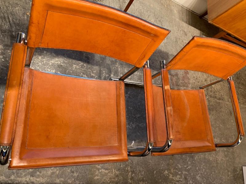 4 Matteo Grassi leather cogna cantilever armchairs