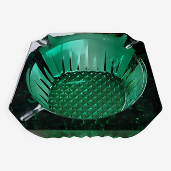 Green cut glass ashtray