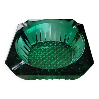 Green cut glass ashtray