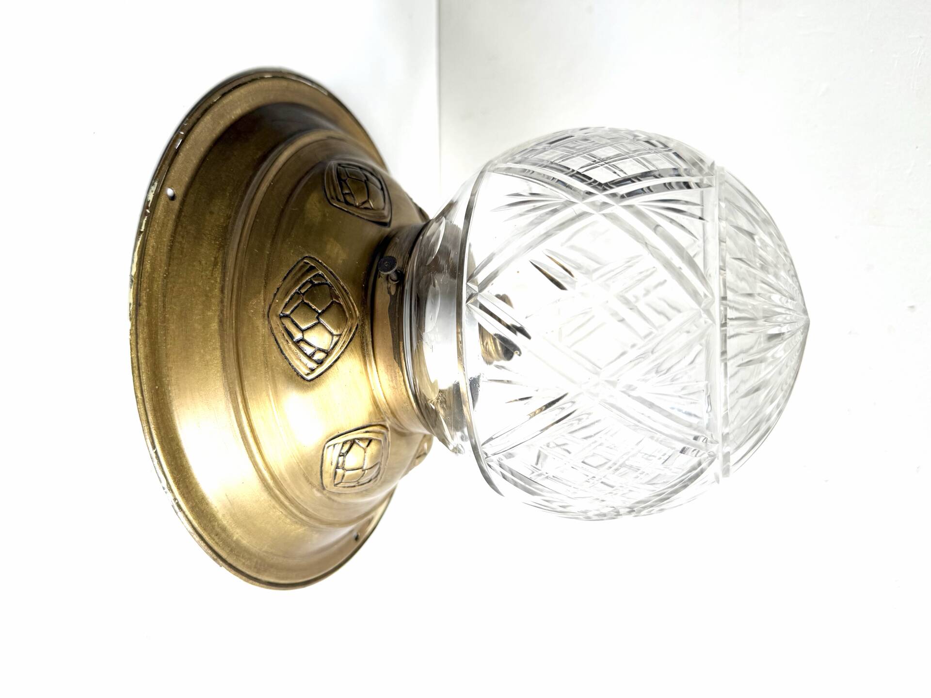 Scandinavian Art Deco Ceiling Lamp in Brass & Glass