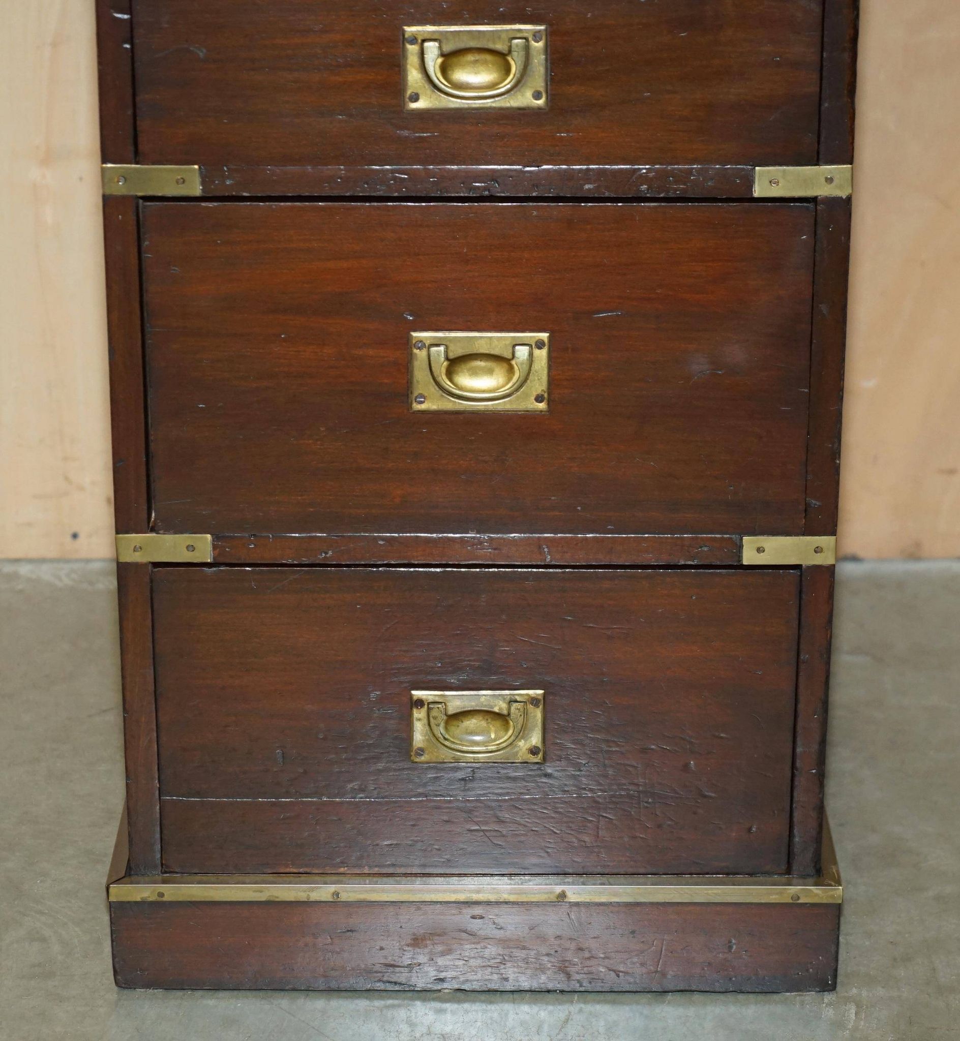 Victorian antique leather Davenport campaign desk with brass gallery.