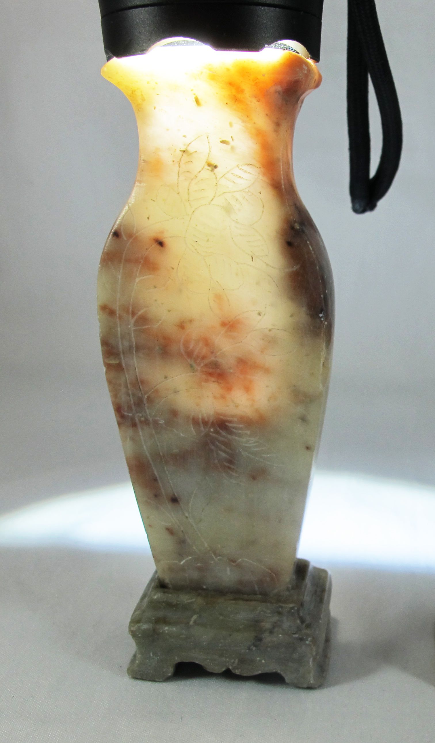 pair of small vases in hard stone carved Chinese China