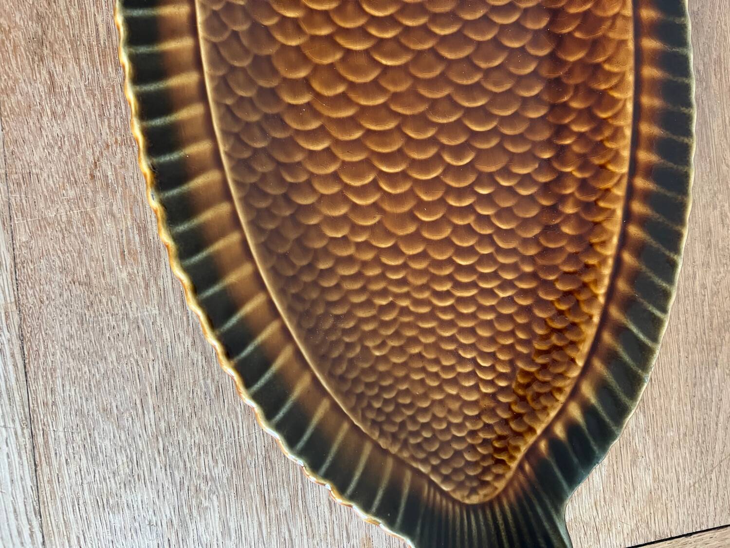 Sarreguemines fish barbotine dish 1970