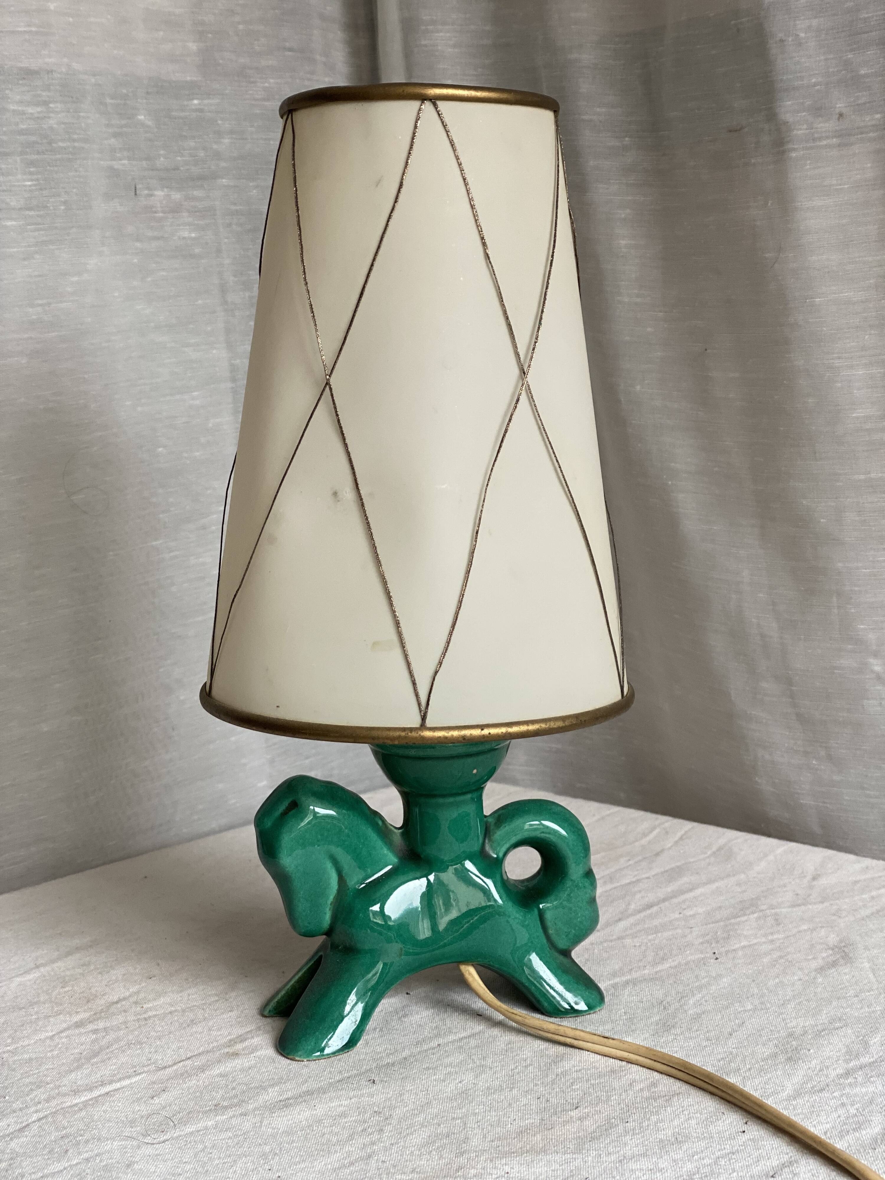 Petite lampe céramique style Valauris vintage 1960 en forme de cheval