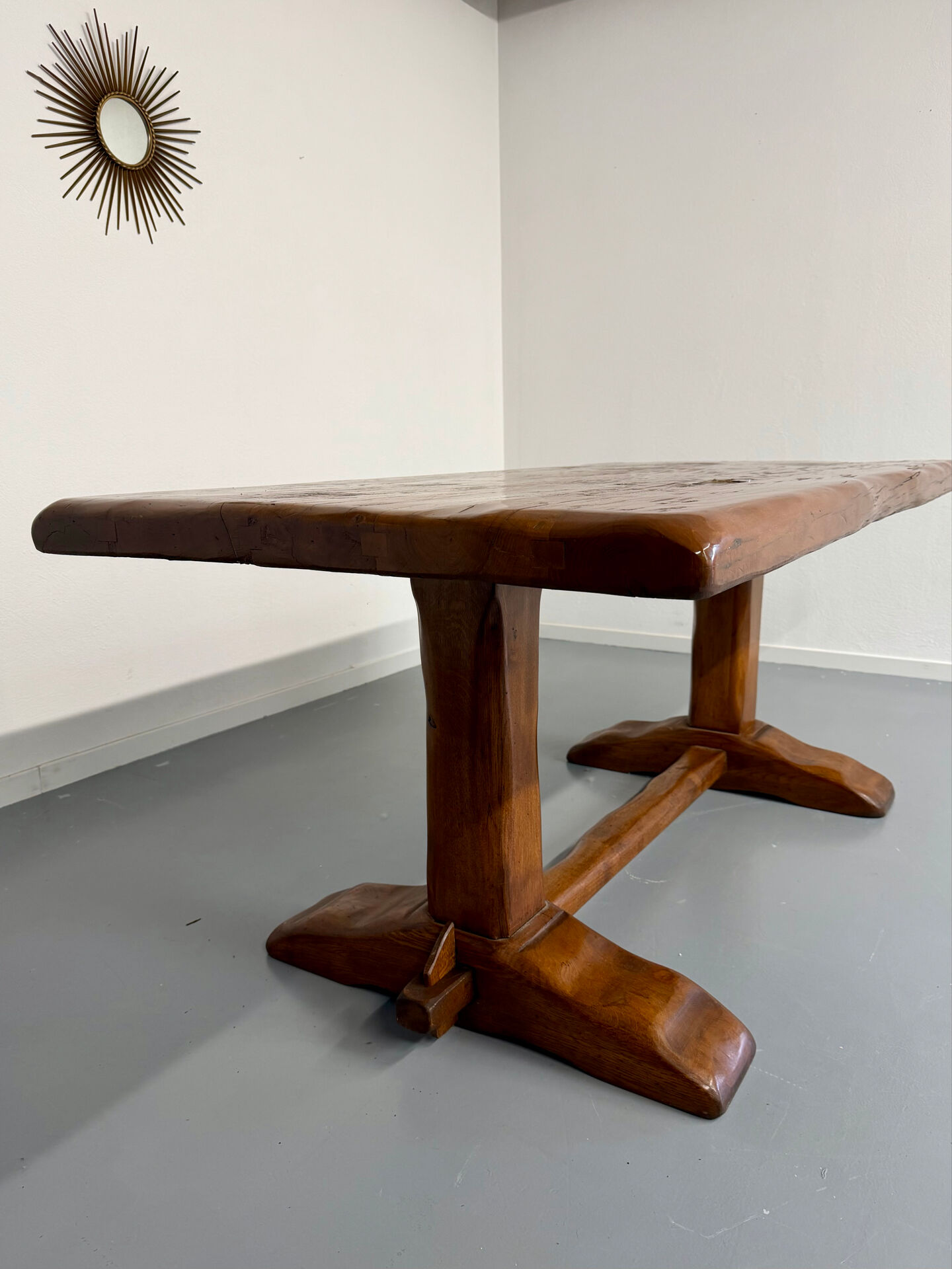 Monastery farmhouse table in thick solid oak, vintage 1960s.