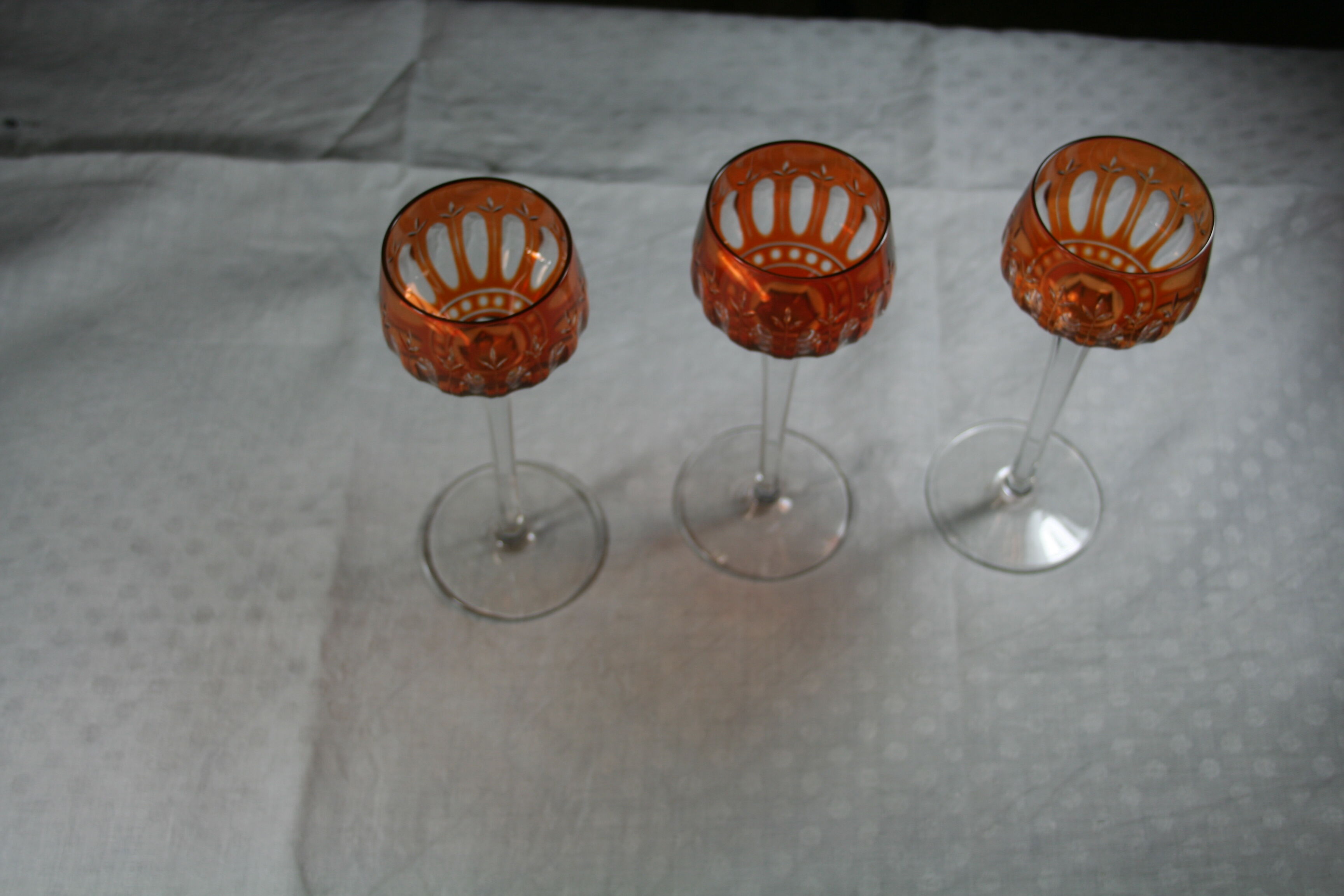 Set of 3 glasses Roemer Saint Louis 1930 orange