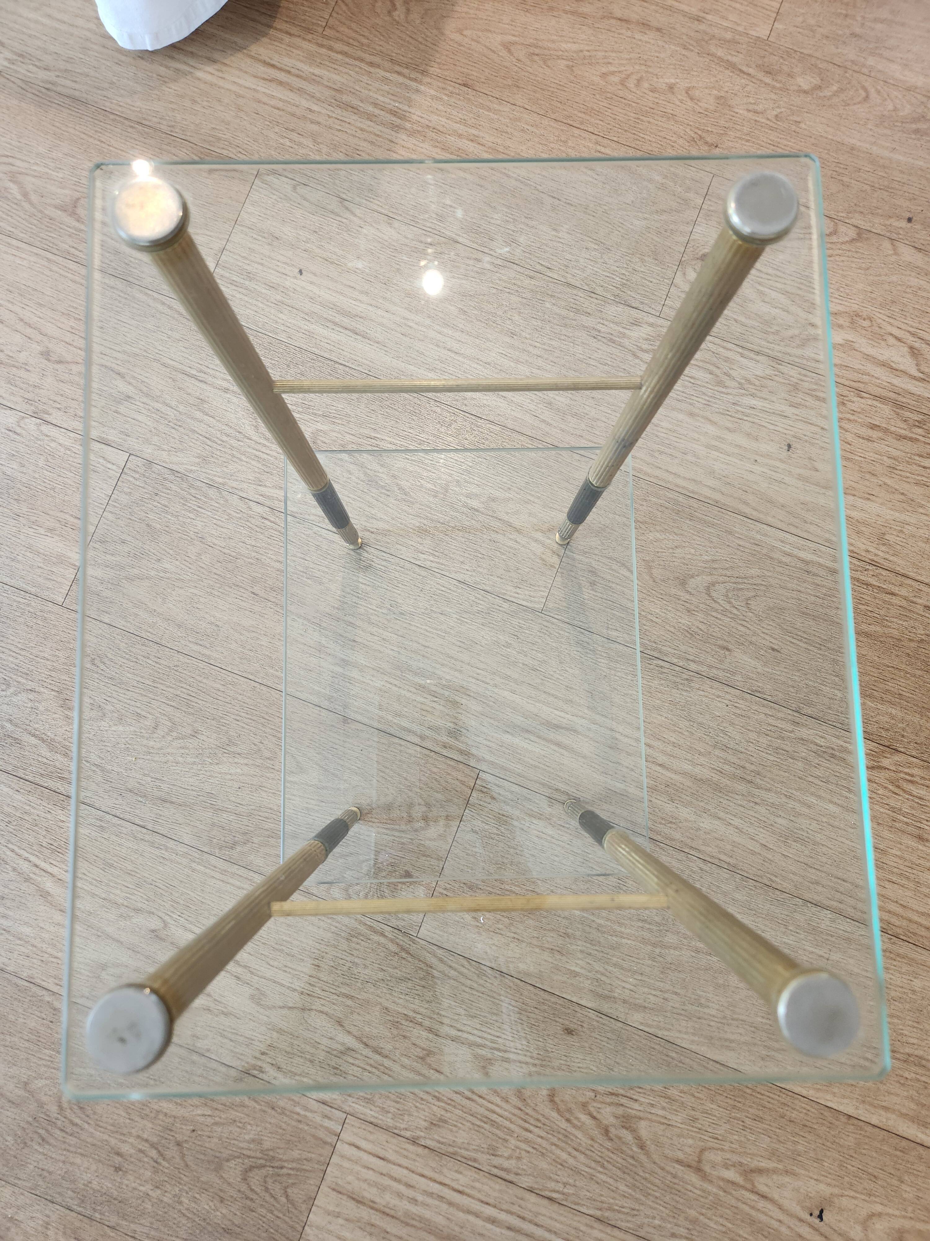 Glass and brass table. 1960. Neo-classic side table.